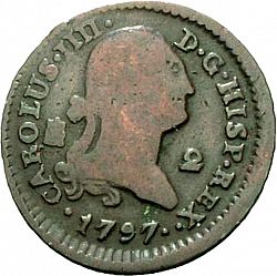 Large Obverse for 2 Maravedies 1797 coin