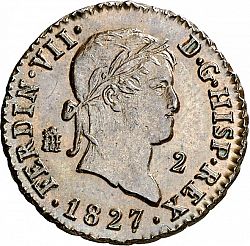 Large Obverse for 2 Maravedies 1827 coin