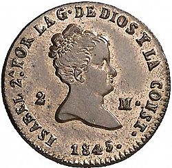 Large Obverse for 2 Maravedies 1845 coin