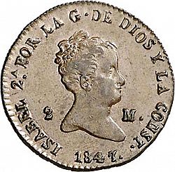 Large Obverse for 2 Maravedies 1847 coin