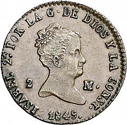 Large Obverse for 2 Maravedies 1849 coin