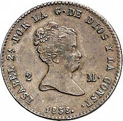 Large Obverse for 2 Maravedies 1858 coin