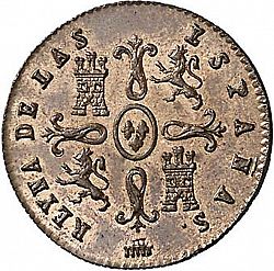 Large Reverse for 2 Maravedies 1845 coin