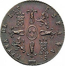 Large Reverse for 2 Maravedies 1848 coin