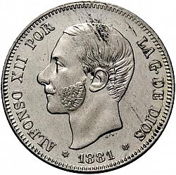 Large Obverse for 2 Pesetas 1881 coin