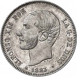 Large Obverse for 2 Pesetas 1883 coin