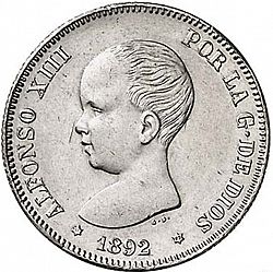 Large Obverse for 2 Pesetas 1892 coin