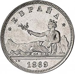 Large Obverse for 2 Pesetas 1869 coin