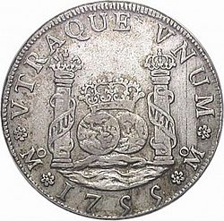 Large Reverse for 4 Reales 1755 coin