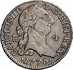 Large Obverse for 4 Maravedies 1775 coin