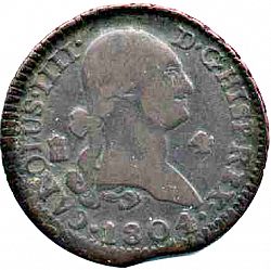Large Obverse for 4 Maravedies 1804 coin