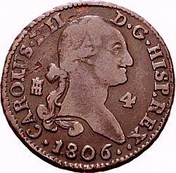 Large Obverse for 4 Maravedies 1806 coin