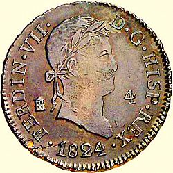 Large Obverse for 4 Maravedies 1824 coin