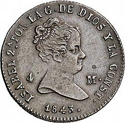 Large Obverse for 4 Maravedies 1843 coin