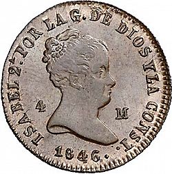 Large Obverse for 4 Maravedies 1846 coin