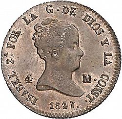 Large Obverse for 4 Maravedies 1847 coin