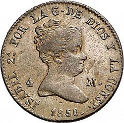 Large Obverse for 4 Maravedies 1850 coin