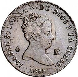Large Obverse for 4 Maravedies 1855 coin