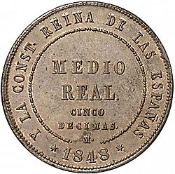 Large Reverse for 1/2 Real 1848 coin