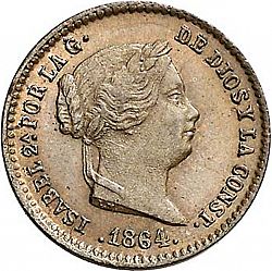 Large Obverse for 5 Céntimos Real 1864 coin