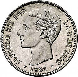 Large Obverse for 5 Pesetas 1881 coin