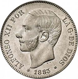 Large Obverse for 5 Pesetas 1883 coin