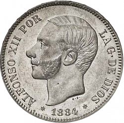 Large Obverse for 5 Pesetas 1884 coin