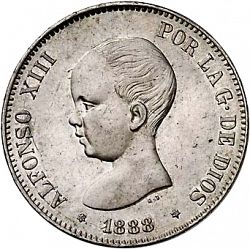 Large Obverse for 5 Pesetas 1888 coin