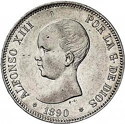 Large Obverse for 5 Pesetas 1890 coin