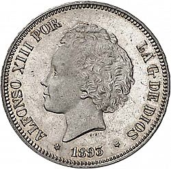 Large Obverse for 5 Pesetas 1893 coin
