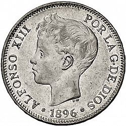 Large Obverse for 5 Pesetas 1896 coin