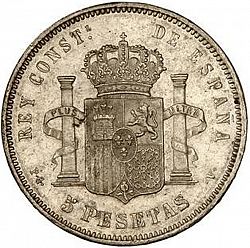 Large Reverse for 5 Pesetas 1894 coin