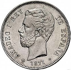 Large Obverse for 5 Pesetas 1871 coin