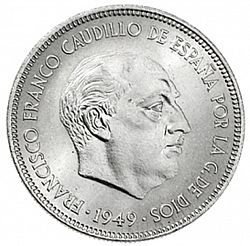 Large Obverse for 5 Pesetas 1949 coin