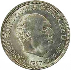 Large Obverse for 5 Pesetas 1957 coin
