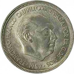 Large Obverse for 5 Pesetas 1957 coin