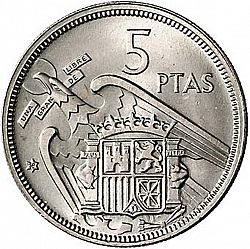 Large Reverse for 5 Pesetas 1957 coin