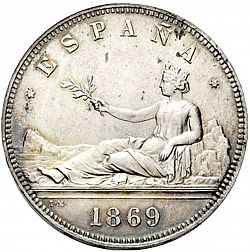 Large Obverse for 5 Pesetas 1869 coin