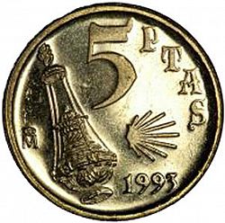 Large Obverse for 5 Pesetas 1993 coin