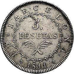 Large Reverse for 5 Pesetas 1811 coin