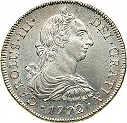 Large Obverse for 8 Reales 1772 coin