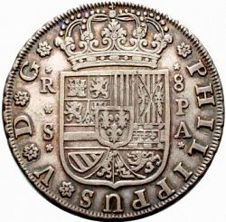 Large Obverse for 8 Reales 1733 coin
