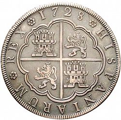 Large Reverse for 8 Reales 1728 coin