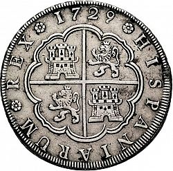 Large Reverse for 8 Reales 1729 coin