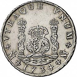 Large Reverse for 8 Reales 1734 coin