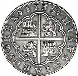 Large Reverse for 8 Reales 1735 coin