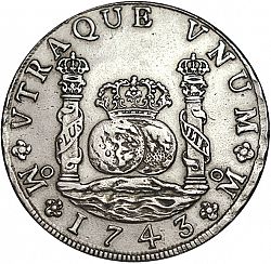 Large Reverse for 8 Reales 1743 coin