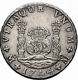 Large Reverse for 8 Reales 1744 coin