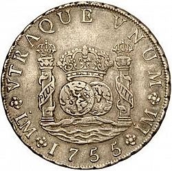 Large Reverse for 8 Reales 1755 coin