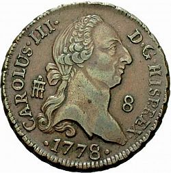 Large Obverse for 8 Maravedies 1778 coin